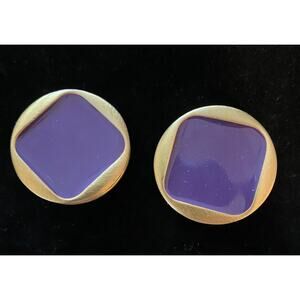 Georgiou Large Vintage Gold Tone & Purple Designer Statement Clip Earrings 1.25"